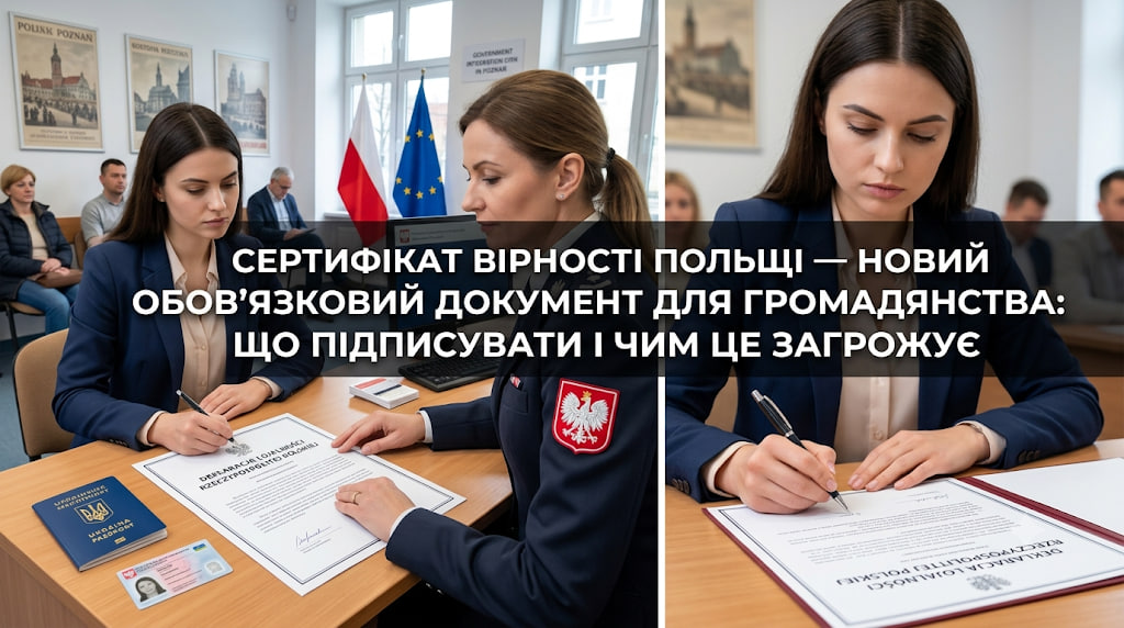 СЕРТИФІКАТ ВІРНОСТІ ПОЛЬЩІ — НОВИЙ ОБОВ’ЯЗКОВИЙ ДОКУМЕНТ ДЛЯ ГРОМАДЯНСТВА: ЩО ПІДПИСУВАТИ І ЧИМ ЦЕ ЗАГРОЖУЄ УКРАЇНЦЯМ У ПОЗНАНІ?