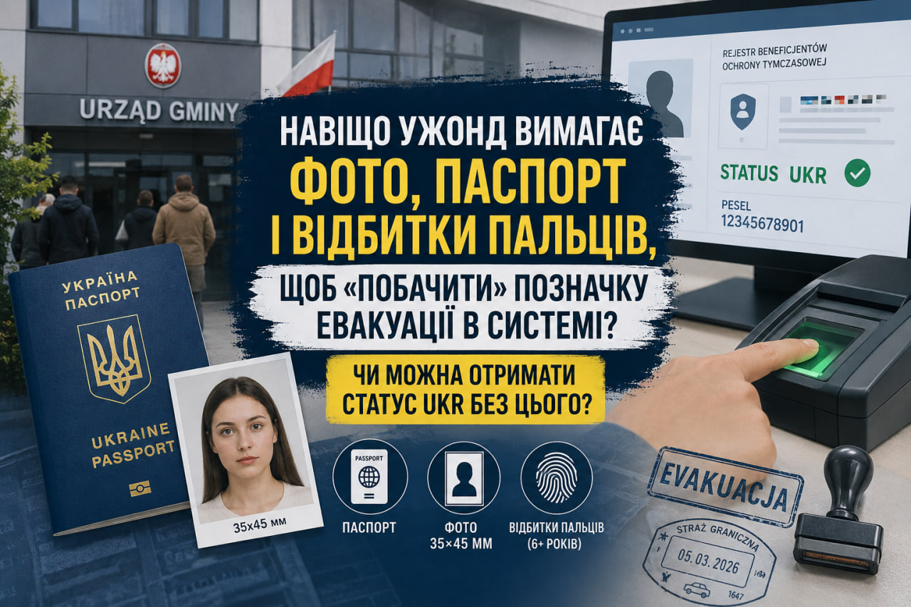 Навіщо Ужонд вимагає фото, паспорт і відбитки пальців, щоб «побачити» позначку евакуації в системі? Чи можна отримати статус UKR без цього?